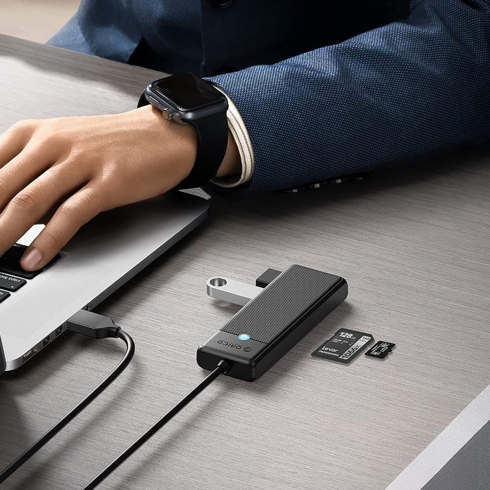 Orico PAPW3AT-U3 USB šakotuvas 4 prievadų (3×USB-A 3.0 su microSD/SD kortelių skaitytuvu), 1 m – juodas - Image 7