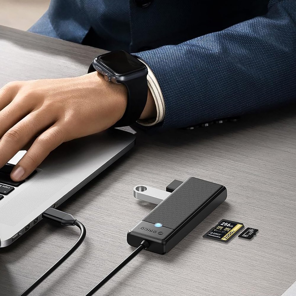 Orico PAPW3AT-U3 USB šakotuvas 4 prievadų (3×USB-A 3.0 su microSD/SD kortelių skaitytuvu), 1,8 m – juodas - Image 6