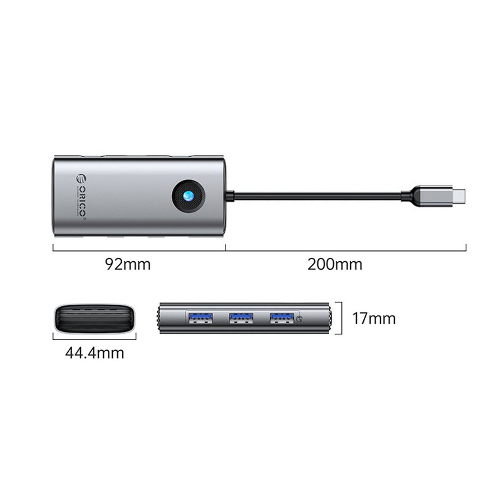 Orico PW11 6 viename USB-C prijungimo stotelė (3×USB-A 3.0, USB-C 3.0, USB-C PD 100 W, HDMI 4K 30 Hz) – pilka - Image 2