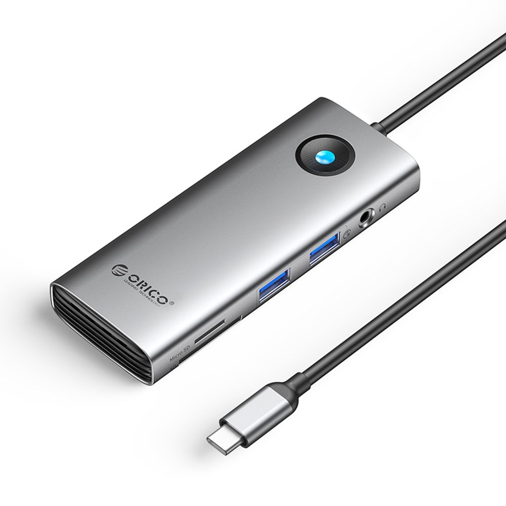 Orico PW11 8in1 USB-C Docking Station 2x USB-A 3.0 1x USB-C PD 100W 1x HDMI 4K 60Hz 1x microSD/SD 1x RJ45 Gigabit Ethernet 1x Audio 3.5mm - Gray
