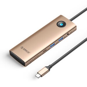 Orico PW11 9in1 USB-C Docking Station 2x USB-A 3.0 1x USB-C 3.0 1x USB-C PD 100 1x HDMI 4K 60Hz 1x microSD/SD 1x RJ45 2.5G Ethernet 1x Audio 3.5mm - Rose Gold