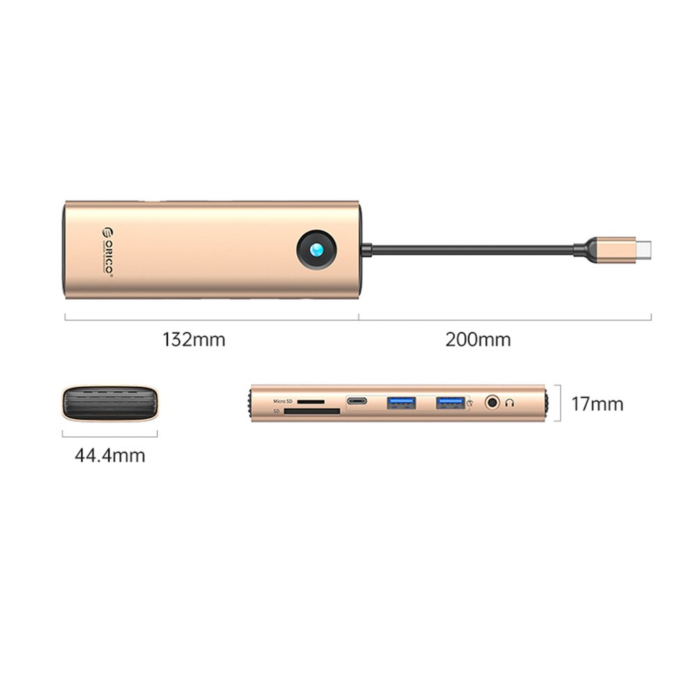 Orico PW11 9 viename USB-C prijungimo stotelė (2×USB-A 3.0, USB-C 3.0, USB-C PD 100 W, HDMI 4K 60 Hz, microSD/SD, RJ45 2.5G Ethernet, 3,5 mm garso jungtis) – rožinio aukso - Image 2