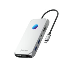 Orico XCR 12in1 RGB USB-C Docking Station 2x USB-A 3.1 1x USB-A 2.0 1x USB-C PD 100 W 1x USB-C 3.1 2x HDMI 2.0 4K 60Hz 1x VGA 1080p 1x microSD/SD 3.0 1x RJ Gigabit Ethernet 1x Audio CTIA 3.5 mm - Gray