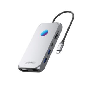 Orico XCR 12in1 RGB USB-C Docking Station 3x USB-A 3.1 1x USB-A 2.0 1x USB-C PD 100 W 1x USB-C 3.1 1x HDMI 1.4 4K 30Hz 1x VGA 1080p 1x microSD/SD 3.0 1x RJ Gigabit Ethernet 1x Audio CTIA 3.5 mm - Gray