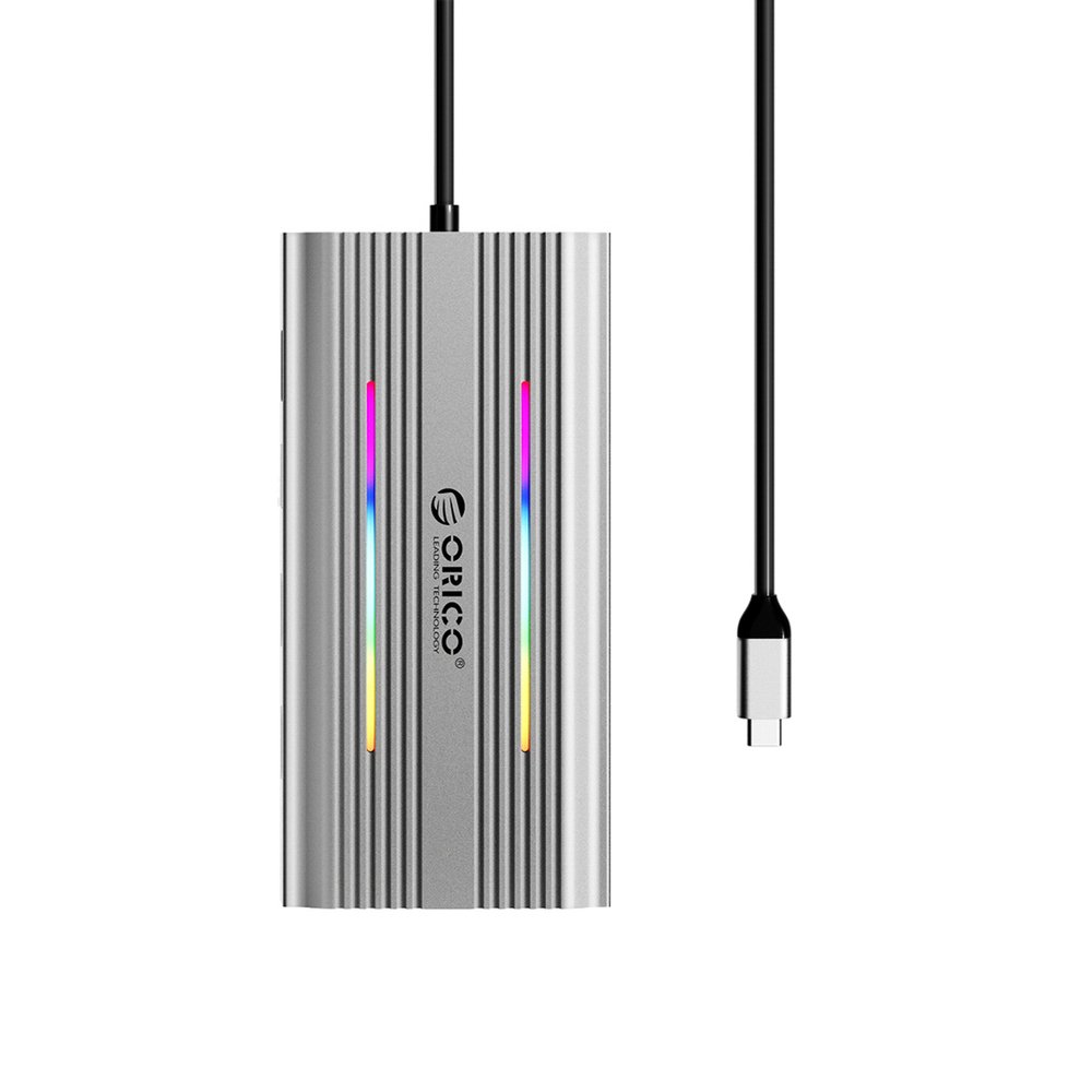Orico XDR 12 viename RGB USB-C prijungimo stotelė (USB-A, USB-C PD 100 W, 2×HDMI 4K 60 Hz, VGA, RJ45 Gigabit Ethernet, SD ir microSD kortelių skaitytuvas) – pilka - Image 2