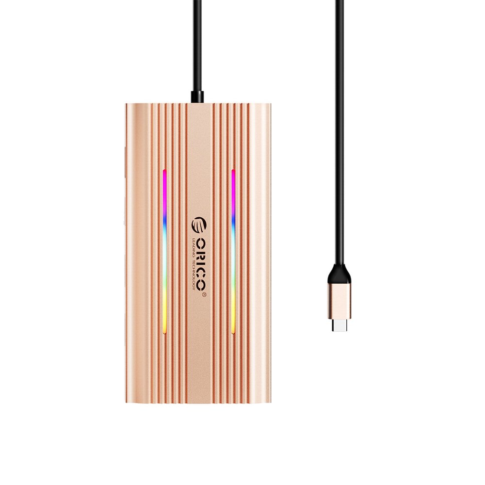Orico XDR 12 viename RGB USB-C prijungimo stotelė (USB-A, USB-C PD 100 W, 2×HDMI 4K 60 Hz, VGA, RJ45 Gigabit Ethernet, SD ir microSD kortelių skaitytuvas) – rožinio aukso - Image 2