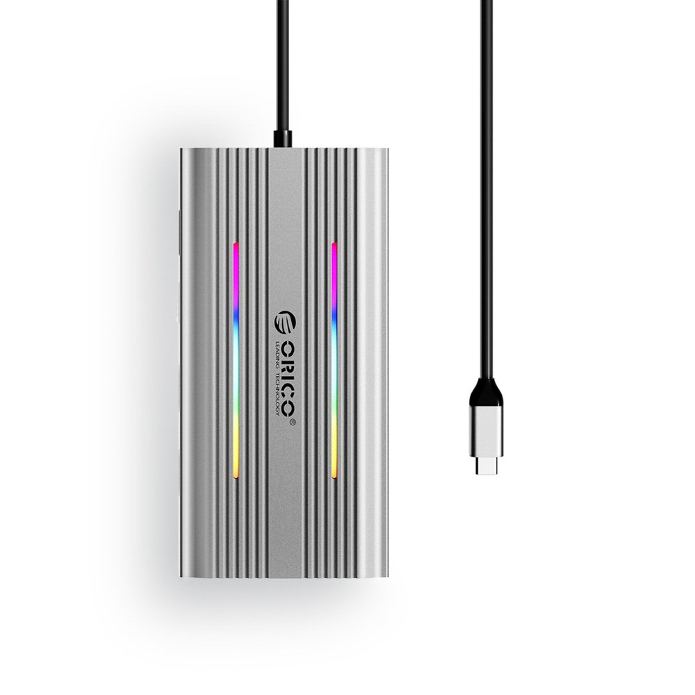 Orico XCR 12 viename RGB USB-C prijungimo stotelė (3×USB-A, USB-C PD 100 W, HDMI 4K, VGA, RJ45 Gigabit Ethernet, SD ir microSD kortelių skaitytuvas) – sidabrinė - Image 2