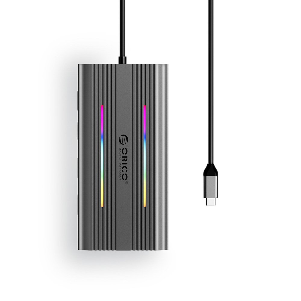 Orico XCR 12 viename RGB USB-C prijungimo stotelė (3×USB-A, USB-C PD 100 W, HDMI 4K, VGA, RJ45 Gigabit Ethernet, SD ir microSD kortelių skaitytuvas) – pilka - Image 2