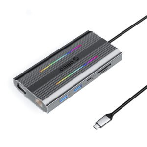 Orico XCR 12in1 RGB USB-C Docking Station 3x USB-A USB-C PD 100W HDMI 4K VGA RJ45 Gigabit SD and microSD Card Reader - Gray