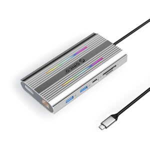 Orico XDR 12in1 RGB USB-C Docking Station USB-A USB-C 2x HDMI 4K 60 Hz DisplayPort 4K 60 Hz RJ45 Gigabit PD 100W SD and microSD Card Reader - Silver