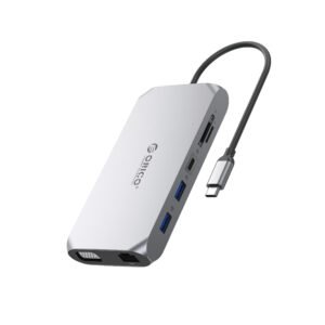 Orico XCR 12in1 USB-C Docking Station 2x USB-A 3.1 1x USB-A 2.0 1x USB-C PD 100W 1x USB-C 3.1 2x HDMI 2.0 4K 60 Hz 1x VGA 1080p 1x SD 3.0 1x microSD 3.0 1x RJ45 Gigabit Ethernet 1x audio CTIA 3.5 mm - Gray