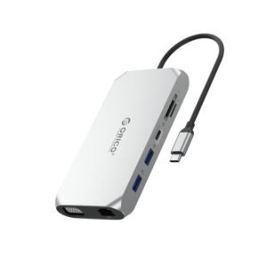 Orico XCR 12in1 USB-C Docking Station 3x USB-A 3.1 1x USB-A 2.0 1x USB-C PD 100 W 1x USB-C 3.1 1x HDMI 1.4 4K 30 Hz 1x VGA 1080p 1x SD 3.0 1x microSD 3.0 1x RJ45 Gigabit Ethernet 1x audio CTIA 3.5 mm - Silver