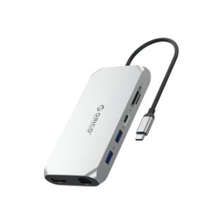 Orico XCR 12in1 USB-C Docking Station 2x USB-A 3.1 1x USB-A 2.0 1x USB-C PD 100W 1x USB-C 3.1 2x HDMI 2.0 4K 60 Hz 1x DisplayPort 1.4 4K 60 Hz 1x SD 3.0 1x microSD 3.0 1x RJ45 Gigabit Ethernet 1x audio CTIA 3.5 mm - silver