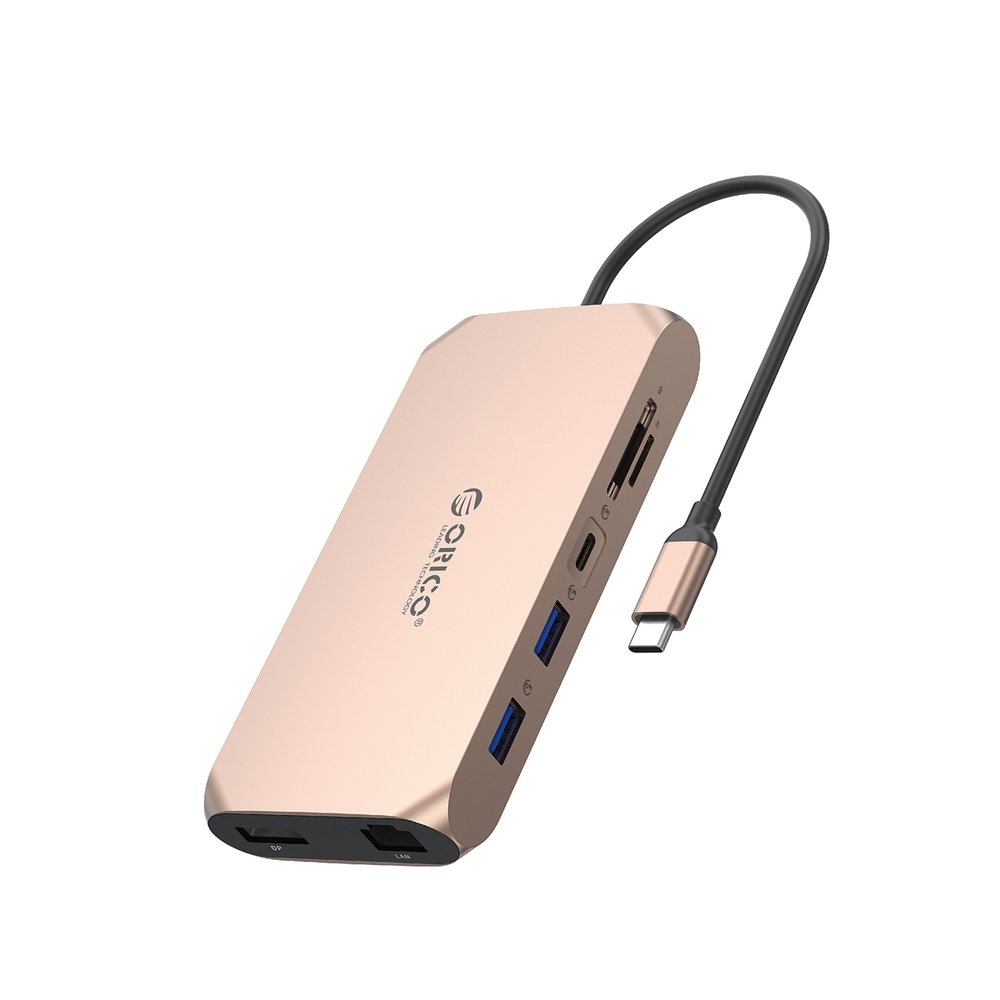 Orico XCR 12in1 USB-C Docking Station 2x USB-A 3.1 1x USB-A 2.0 1x USB-C PD 100W 1x USB-C 3.1 2x HDMI 2.0 4K 60Hz 1x DisplayPort 1.4 4K 60Hz 1x SD 3.0 1x microSD 3.0 1x RJ45 Gigabit Ethernet 1x CTIA audio 3.5mm - rose gold