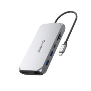 Orico XCR 12in1 USB-C Docking Station 2x USB-A 3.1 1x USB-A 2.0 1x USB-C PD 100W 1x USB-C 3.1 2x HDMI 2.0 4K 60Hz 1x DisplayPort 1.4 4K 60Hz 1x SD 3.0 1x microSD 3.0 1x RJ45 Gigabit Ethernet 1x audio CTIA 3.5mm - Gray