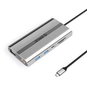 Orico XDR 12in1 USB-C Docking Station USB-A USB-C HDMI 4K VGA RJ45 Gigabit PD 100W SD and microSD Card Reader - Silver