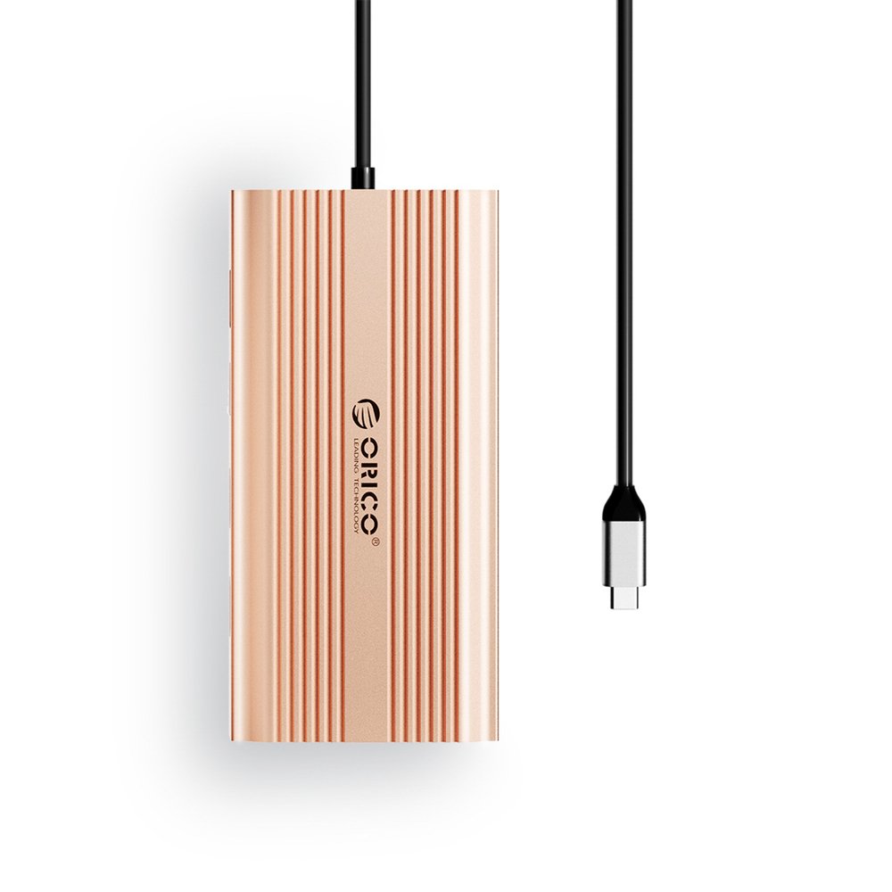 Orico XDR 12 viename USB-C prijungimo stotelė (USB-A, USB-C, HDMI 4K, VGA, RJ45 Gigabit Ethernet, PD 100 W, SD ir microSD kortelių skaitytuvas) – rožinio aukso - Image 2