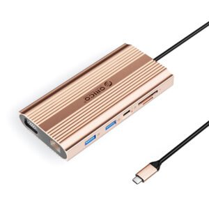 Orico XDR 12-in-1 USB-C Docking Station USB-A USB-C HDMI 4K VGA RJ45 Gigabit PD 100W SD and microSD Card Reader - Rose Gold