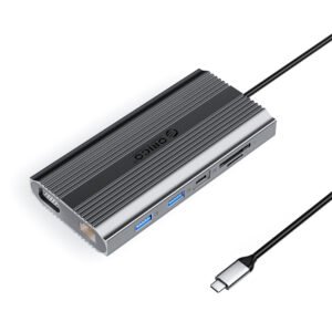 Orico XDR 12in1 USB-C Docking Station USB-A USB-C HDMI 4K VGA RJ45 Gigabit PD 100W SD and microSD Card Reader - Gray