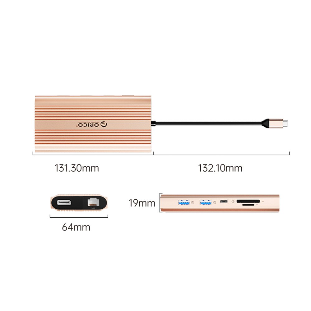 Orico XDR 12 viename USB-C prijungimo stotelė (USB-A, USB-C, 2×HDMI 4K 60 Hz, DisplayPort 4K 60 Hz, RJ45 Gigabit Ethernet, PD 100 W, SD ir microSD kortelių skaitytuvas) – rožinio aukso - Image 2