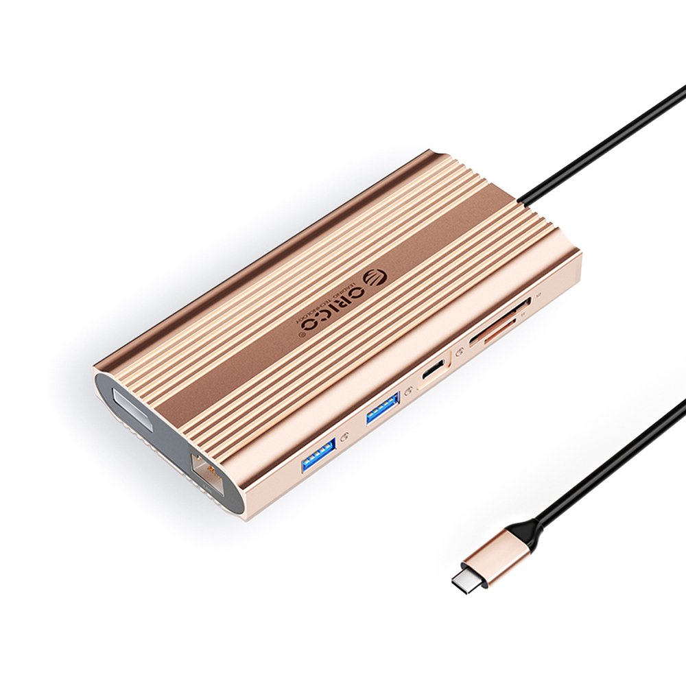 Orico XDR 12in1 USB-C Docking Station USB-A USB-C 2x HDMI 4K 60Hz DisplayPort 4K 60Hz RJ45 Gigabit PD 100W SD and microSD Card Reader - Rose Gold
