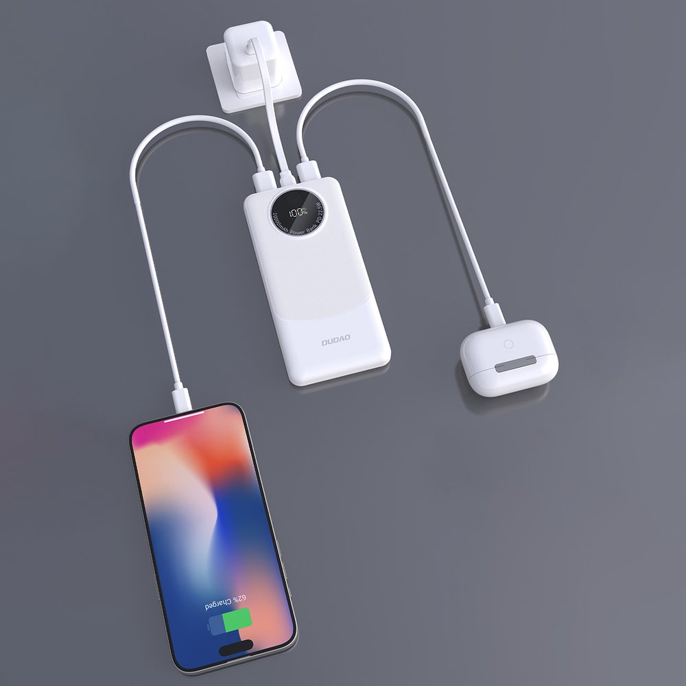 Dudao K12 10000 mAh 22,5 W PD išorinė baterija su USB-A ir USB-C – balta - Image 3