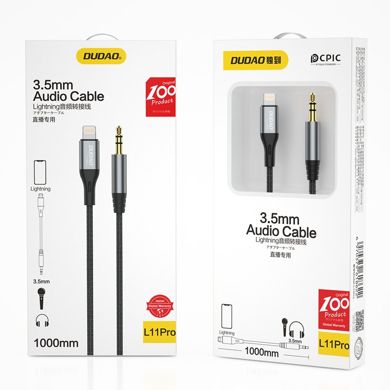 Dudao Lightning į 3,5 mm mini jack garso kabelis 1 m – pilkas - Image 5