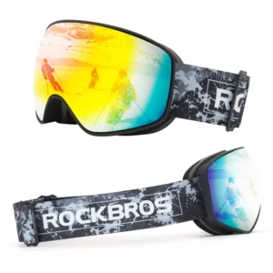 Rockbros SP284 Kids Ski Goggles Anti-Fog with UV Filter Gray Lens with Red Mirror - Black