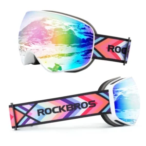 Rockbros SP284 Kids Ski Goggles Anti-Fog with UV Filter Gray Lens with Pink Mirror - White