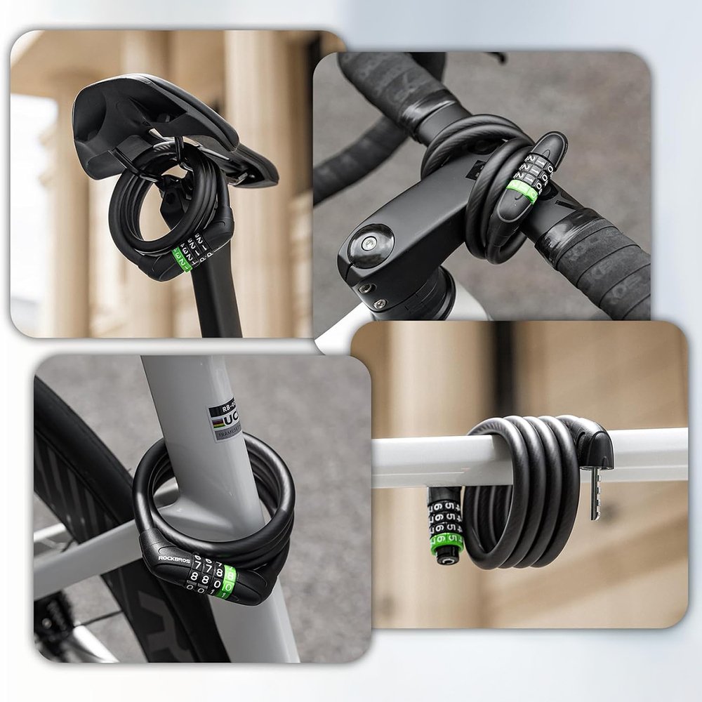 Rockbros 87632 dviračio spyna su kodu ir 115 cm plieniniu trosu – juoda - Image 6