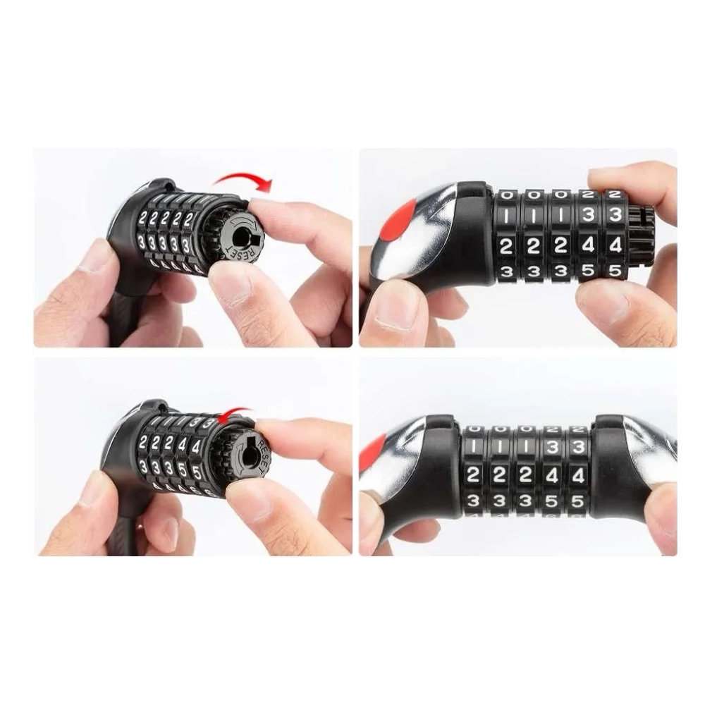 Rockbros RKS531 dviračio spyna su 5 skaitmenų kodu, 180 cm plieniniu trosu ir LED apšvietimu – juoda - Image 7