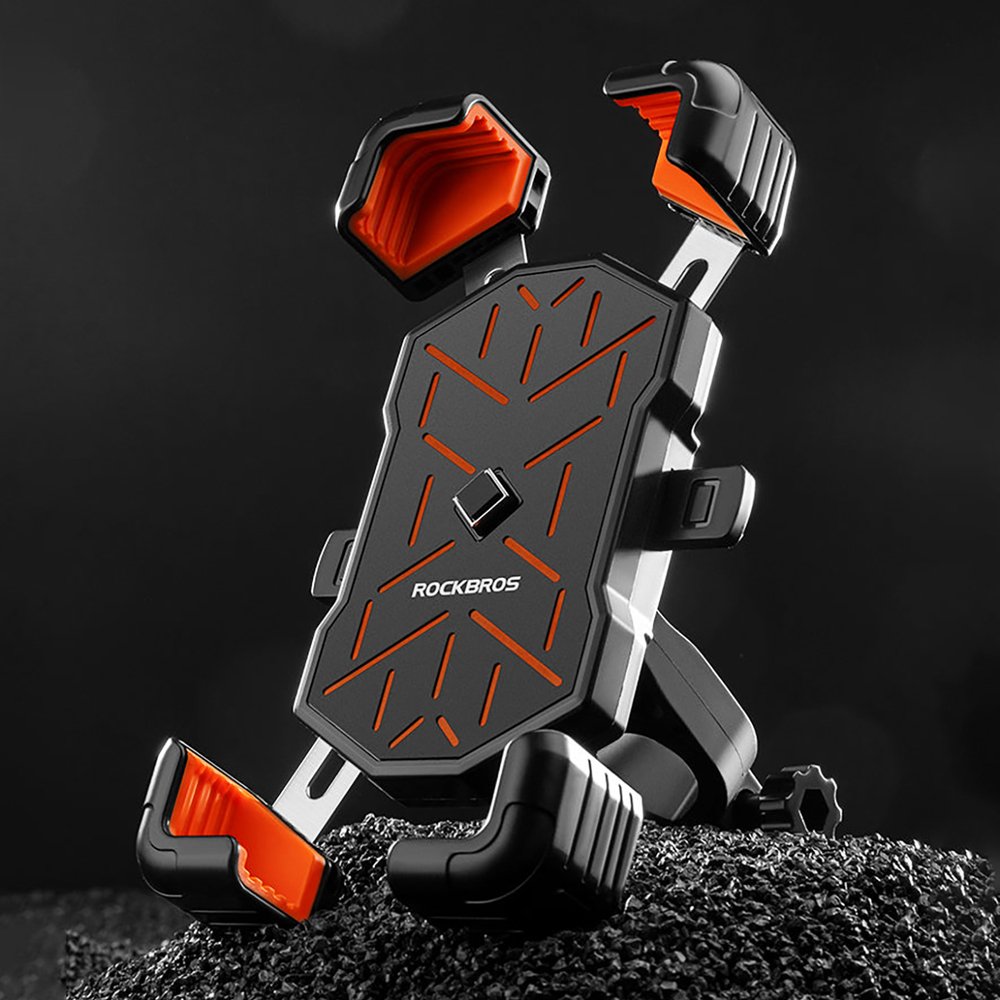 Rockbros HW-117 telefono laikiklis tvirtinamas prie vairo – juodas ir oranžinis - Image 8