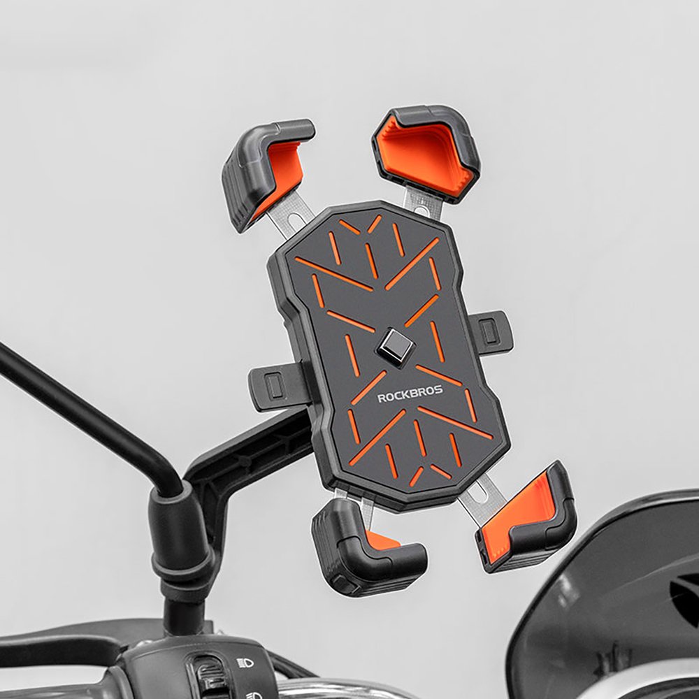Rockbros HW-117 telefono laikiklis tvirtinamas prie vairo – juodas ir oranžinis - Image 2