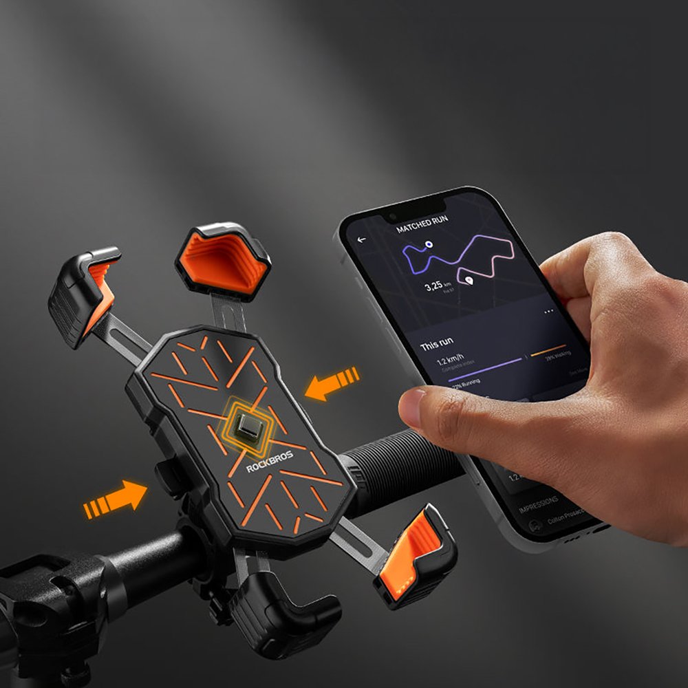 Rockbros HW-117 telefono laikiklis tvirtinamas prie vairo – juodas ir oranžinis - Image 3