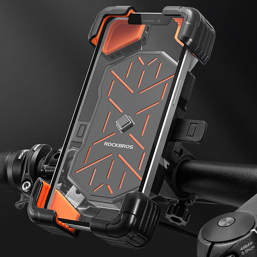 Rockbros HW-117 telefono laikiklis tvirtinamas prie vairo – juodas ir oranžinis - Image 5
