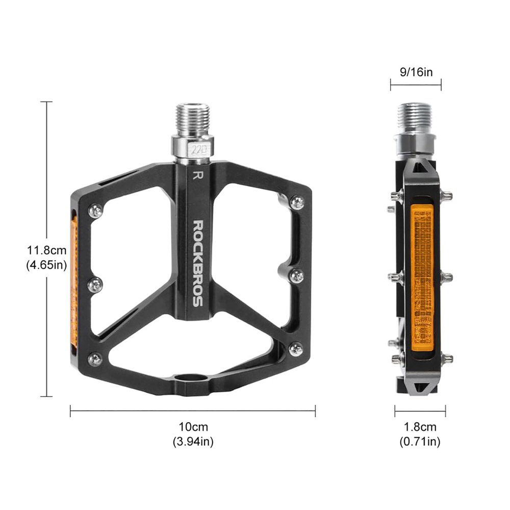 Rockbros K371 aliumininiai dviračio pedalai su atšvaitais ir sandariais guoliais – juodi - Image 3