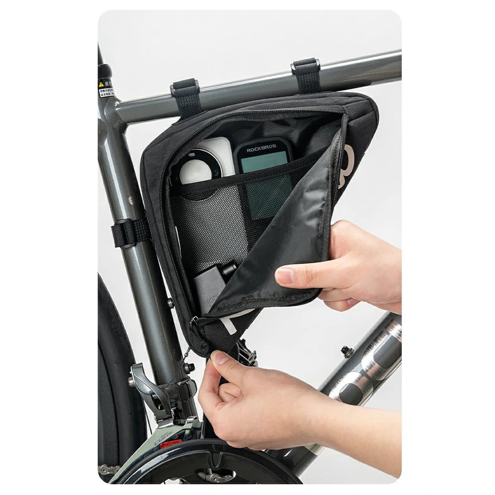 Rockbros G002 Flash Journey trikampis rėmo dviračio krepšys 1,4 l – juodas - Image 3