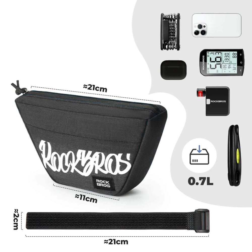 Rockbros G011 Flash Journey trapecinis vairo dviračio krepšys 0,7 l – juodas - Image 2