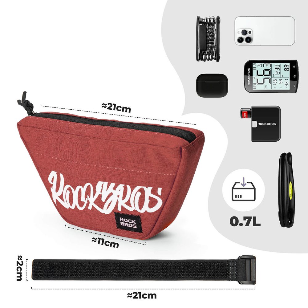 Rockbros G011 Flash Journey trapecinis vairo dviračio krepšys 0,7 l – raudonas - Image 2