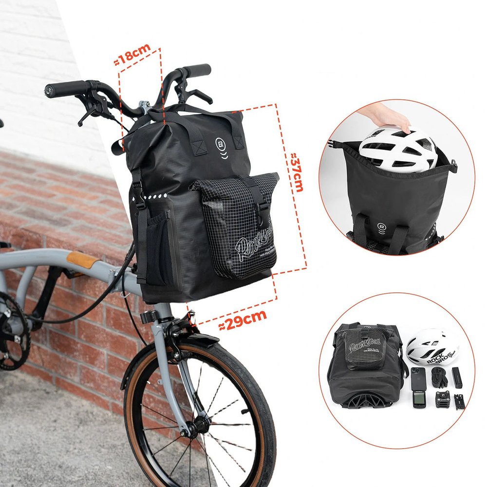 Rockbros AS-158 vairo krepšys Brompton sulankstomam dviračiui 18 l – juodas - Image 2