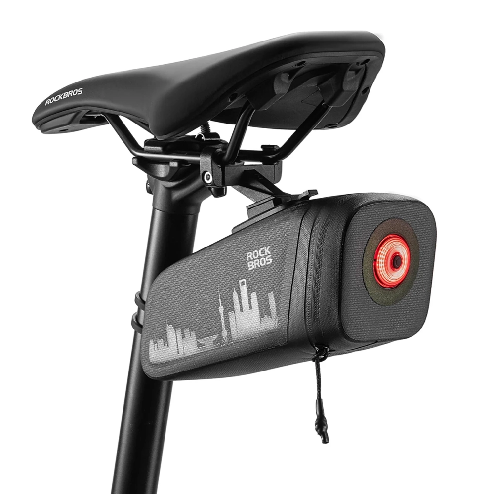 Rockbros AS-141 Lightweight Bicycle Seat Bag with Smart Rear Light - Black