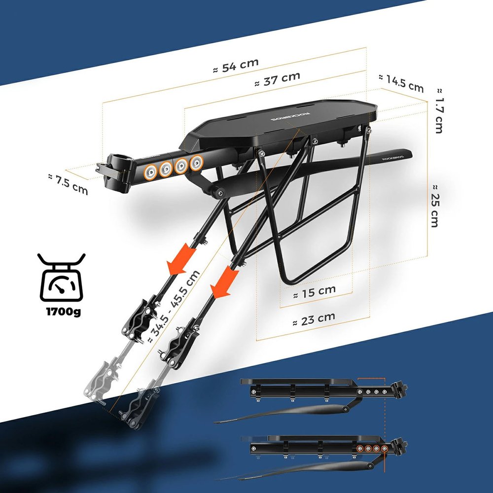 Rockbros RBHJ-1 Black Diamond dviračio bagažinė su purvasaugiu ir greitu tvirtinimu 26–29” kalnų dviračiams – juoda - Image 5