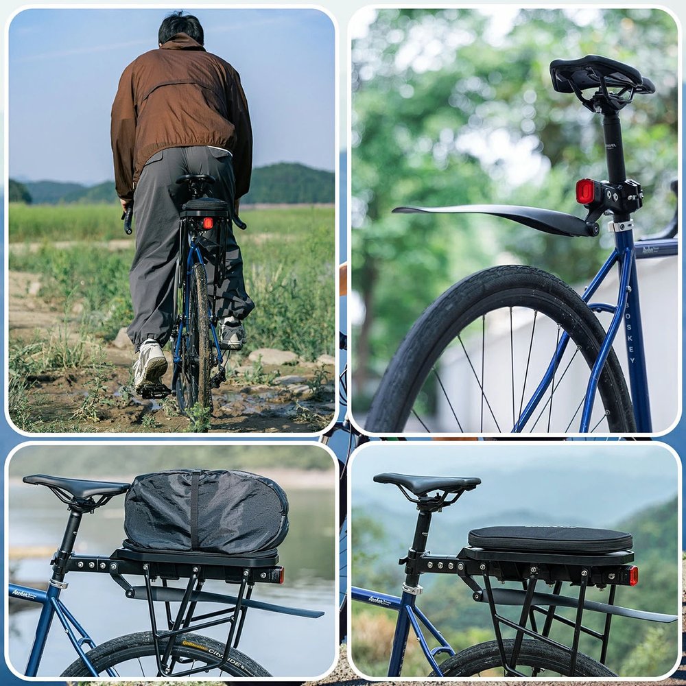 Rockbros RBHJ-1 Black Diamond dviračio bagažinė su purvasaugiu ir greitu tvirtinimu 26–29” kalnų dviračiams – juoda - Image 7
