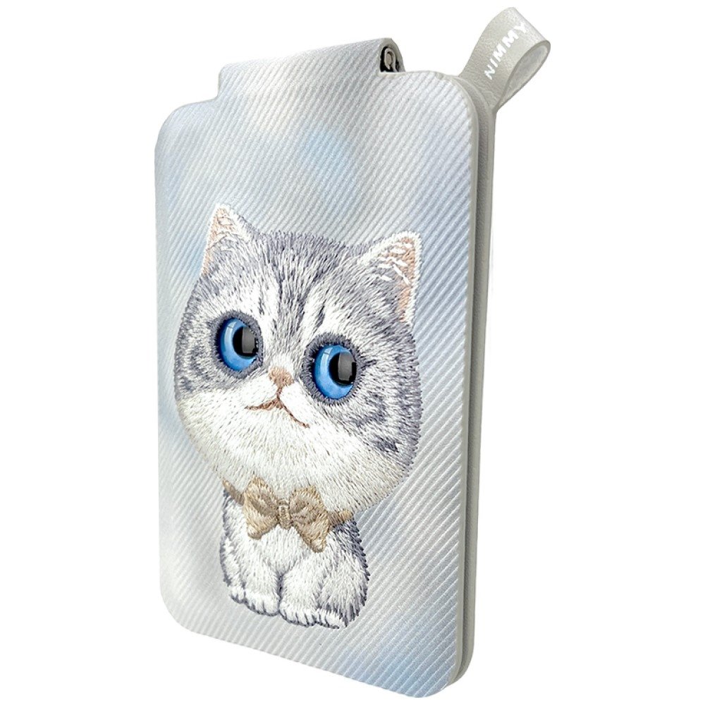 Nimmy New Big Eyed Pet 2.0 Cat magnetinė piniginė su telefono stovu – pilka - Image 2