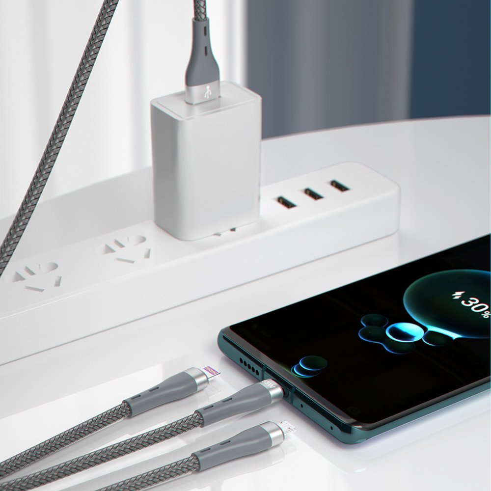 Dudao 3in1 USB cable - Lightning / microUSB / USB Type C 65W 1.2m gray (L20X) - Image 2