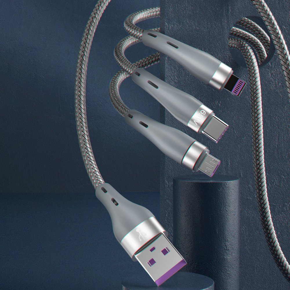 Dudao 3in1 USB cable - Lightning / microUSB / USB Type C 65W 1.2m gray (L20X) - Image 3