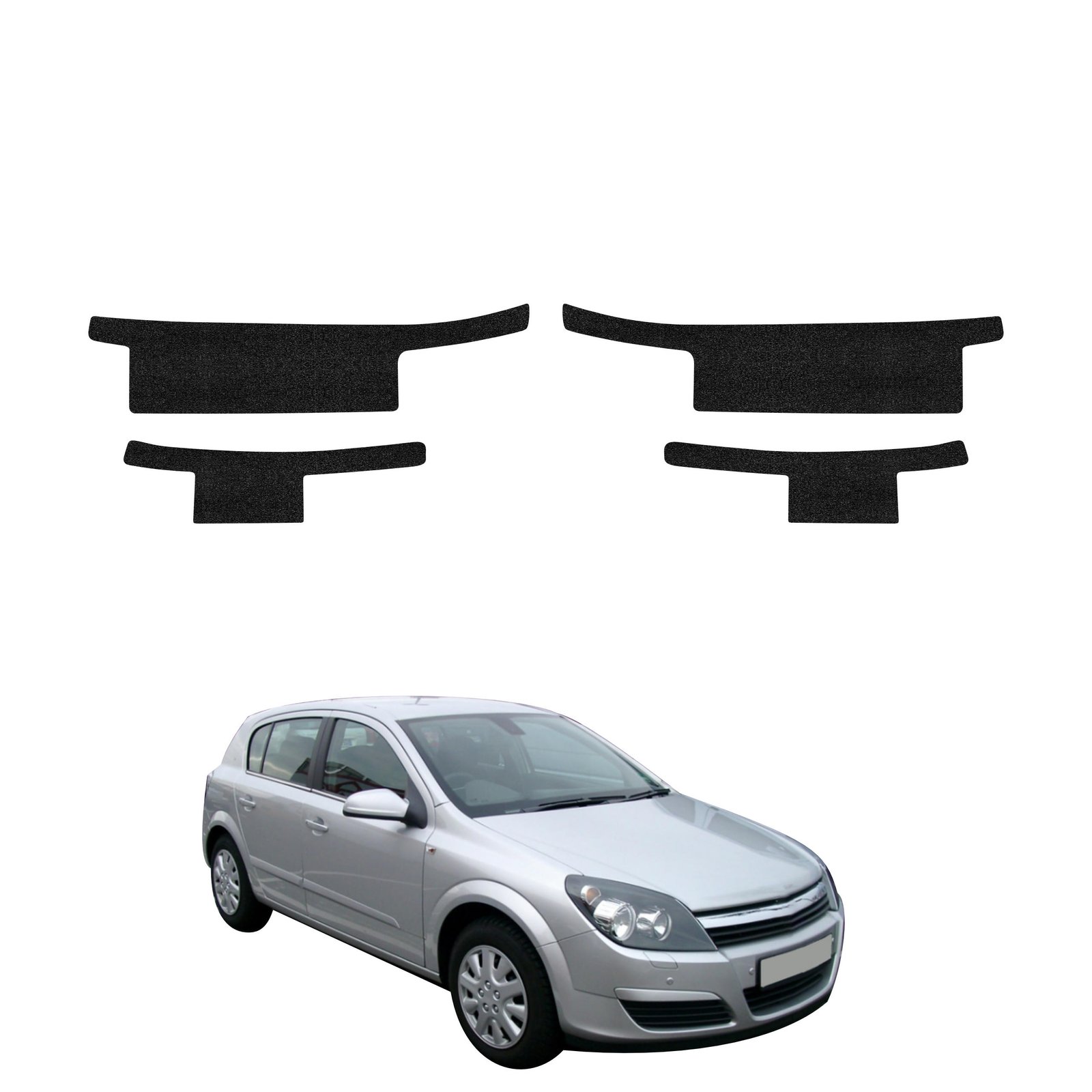 Komplektas 4w1 Juoda techninė apsauginė danga slenksčiams Opel Astra H hečbekas 5D (2004-2014) GRIZZ HeavyDuty Black