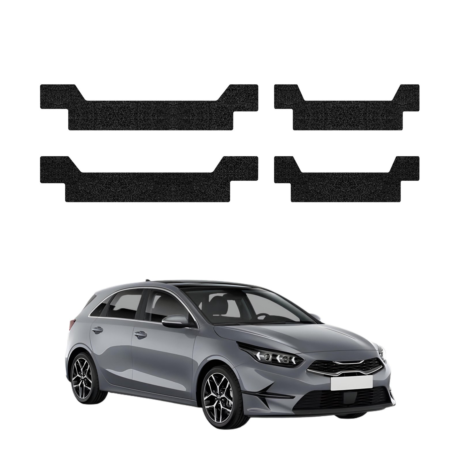 Komplektas 4w1 Juoda techninė apsauginė danga slenksčiams Kia Ceed hečbekas (2021-2025) GRIZZ HeavyDuty Black