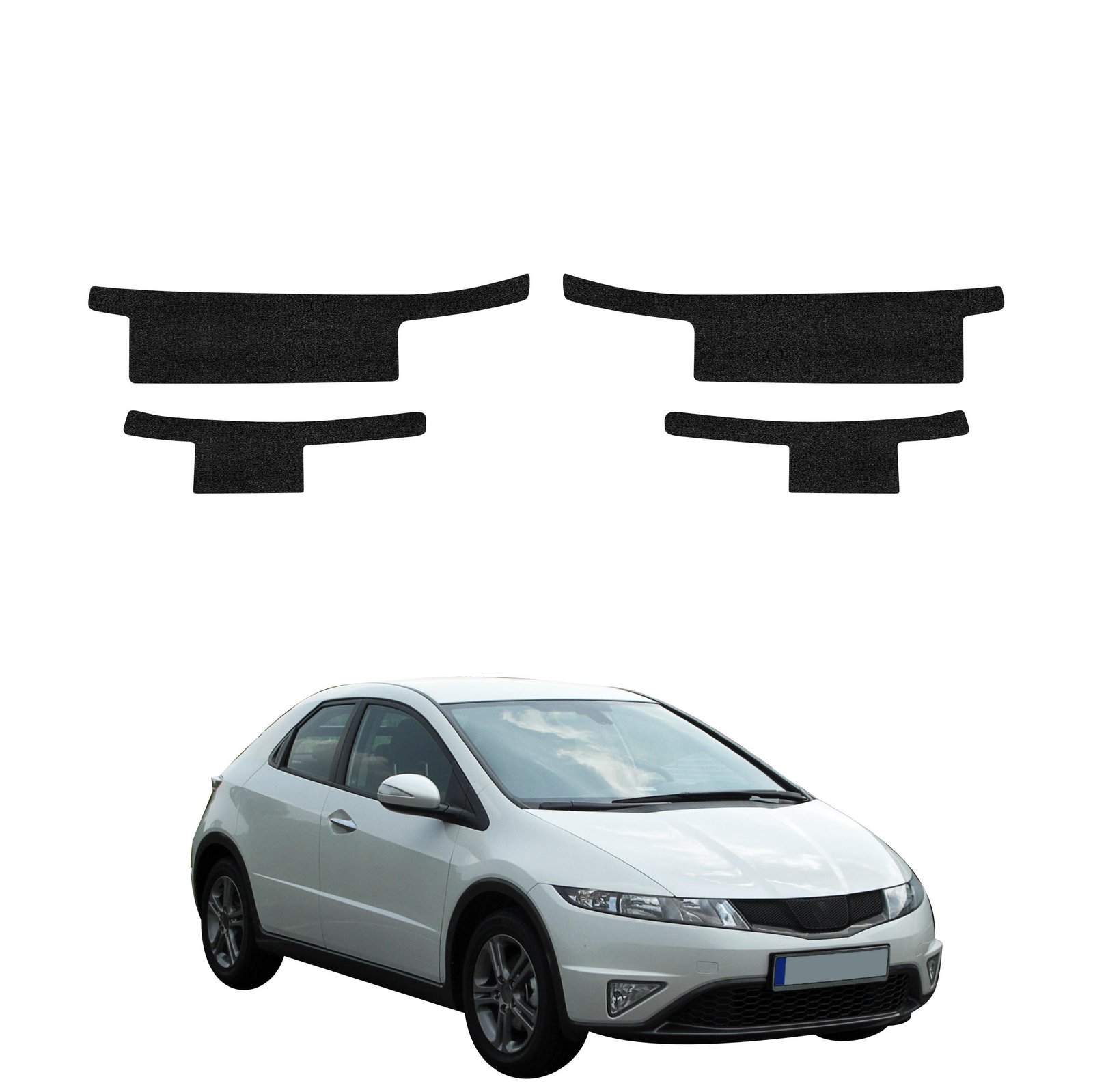 Komplektas 4w1 Juoda techninė apsauginė danga slenksčiams Honda Civic 8 hečbekas 5D (2009-2011) GRIZZ HeavyDuty Black