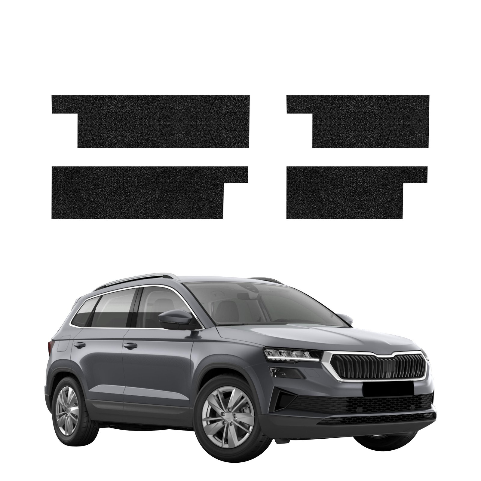 Komplektas 4w1 Juoda techninė apsauginė danga slenksčiams Skoda Karoq Facelift (2022-2026) GRIZZ HeavyDuty Black